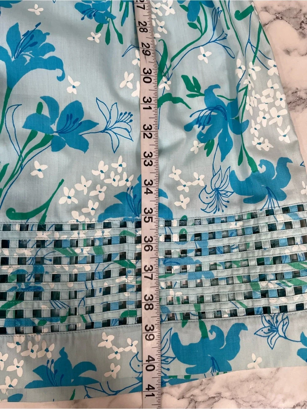 Vintage Lilly Pulitzer 80’s cotton midi dress light blue floral basket weave hem - Picture 11 of 16